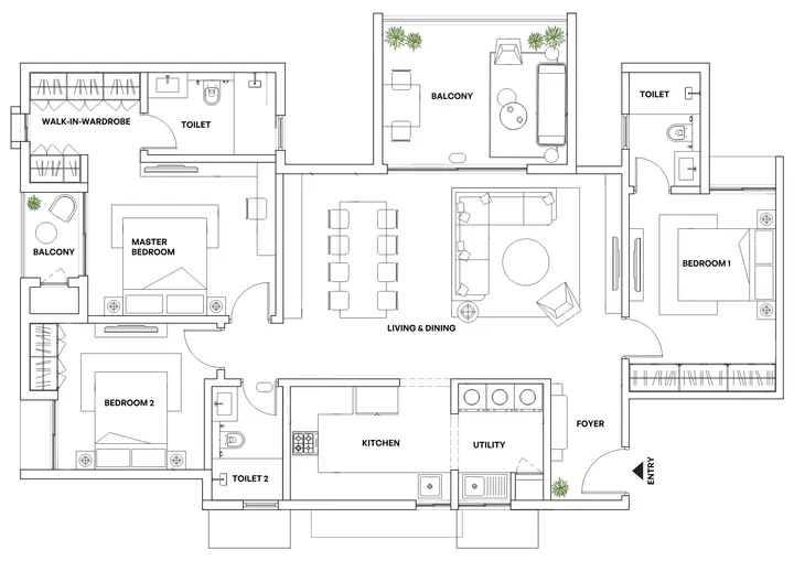 Plan board layout showing typical floor arrangement with multiple unit types, lift core, and common corridors